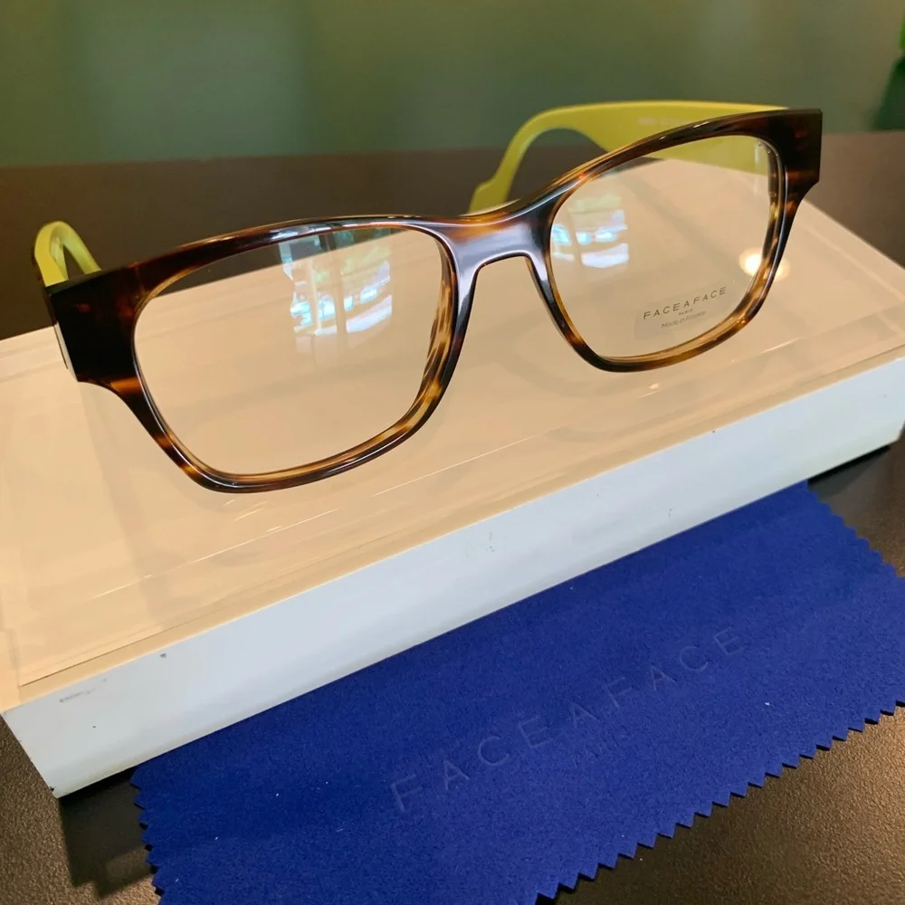 FACE A FACE JAMES 1 Col. 1199 Tortoise & Green. 53mm Square Eyeglasses